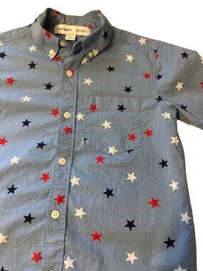 Old Navy Boys Built-In Flex Star Print Button-Down Shirt M(8) Blue Red White Sta